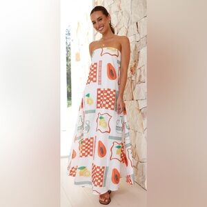 Lemon / papaya print maxi dress Small